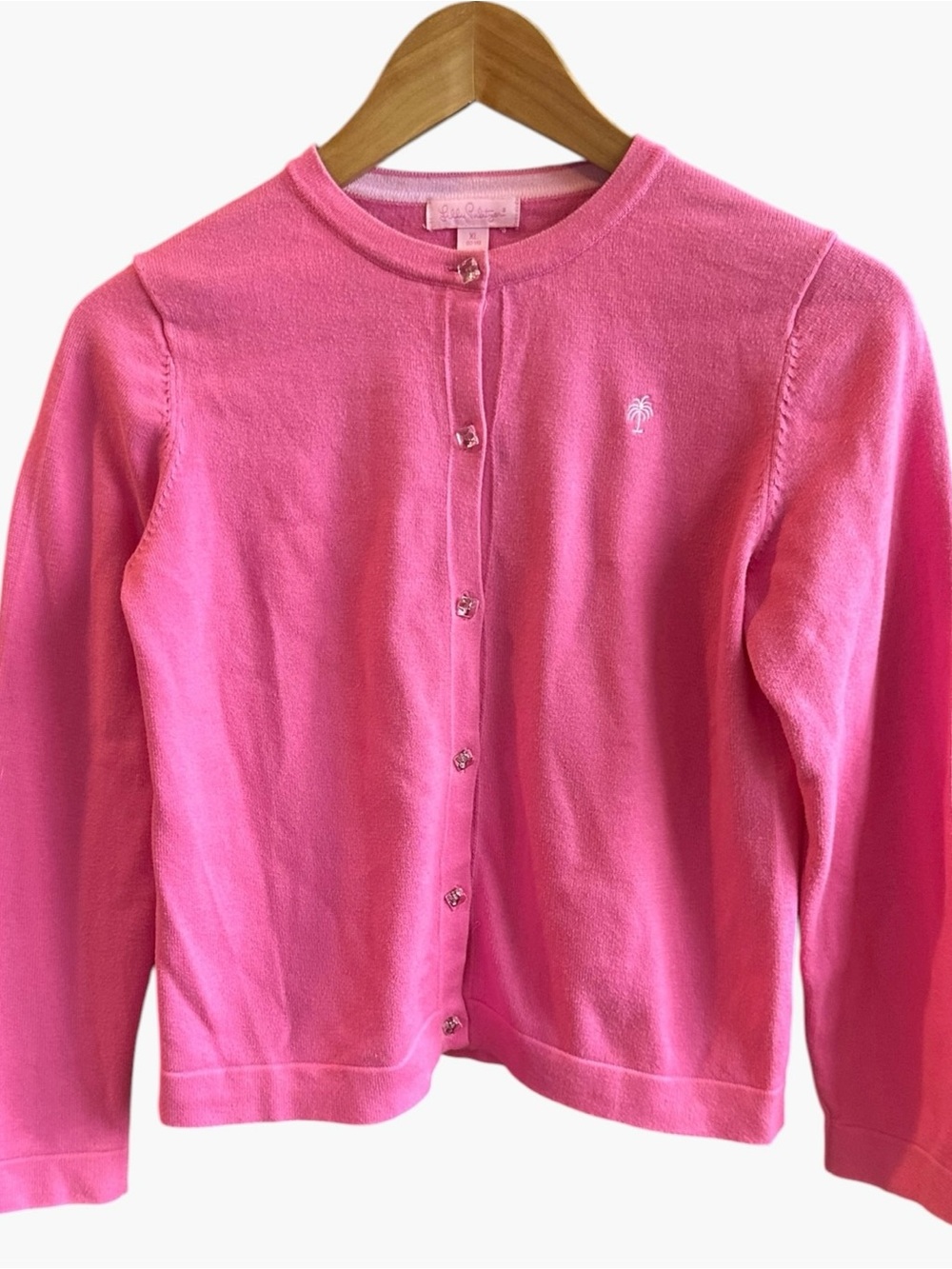 Lilly Pulitzer Girls XL 12 14 Pink Cotton Cardigan Palm Tree